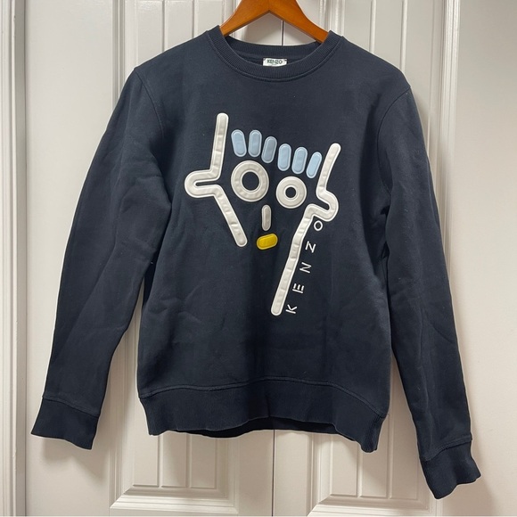 Authentic Kenzo Black Crewneck Graphic Sweatshirt – 3D Abstract Face Size M - Picture 2 of 13